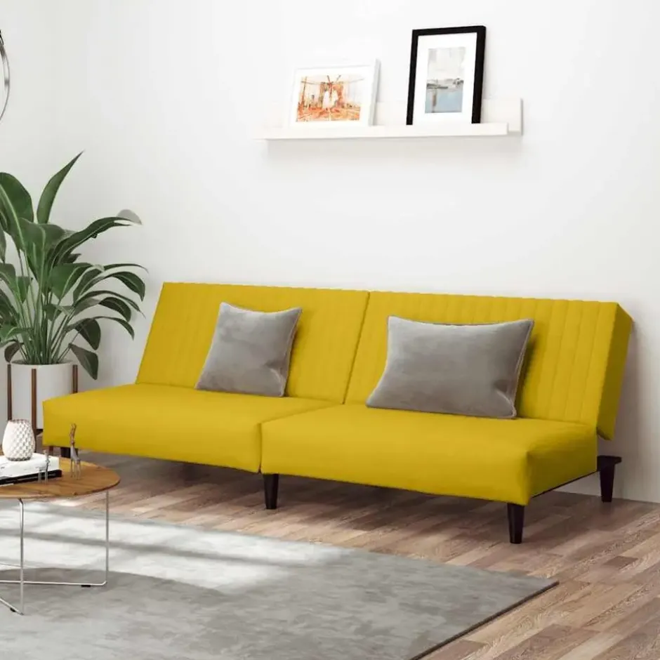 vidaXL Slaapbank 2-zits met verstelbare helling - Geel fluweel - 200 cm