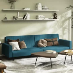 vidaXL Slaapbank 2-zits met verstelbare helling - Blauw fluweel - 220 cm