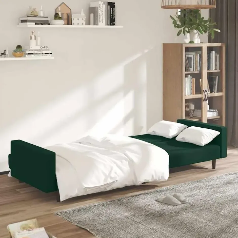 vidaXL Slaapbank 2-zits met verstelbare helling - Donkergroen fluweel - 220 cm