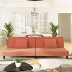 vidaXL - Slaapbank 2-zits - Roze - Fluweel - Met kussens