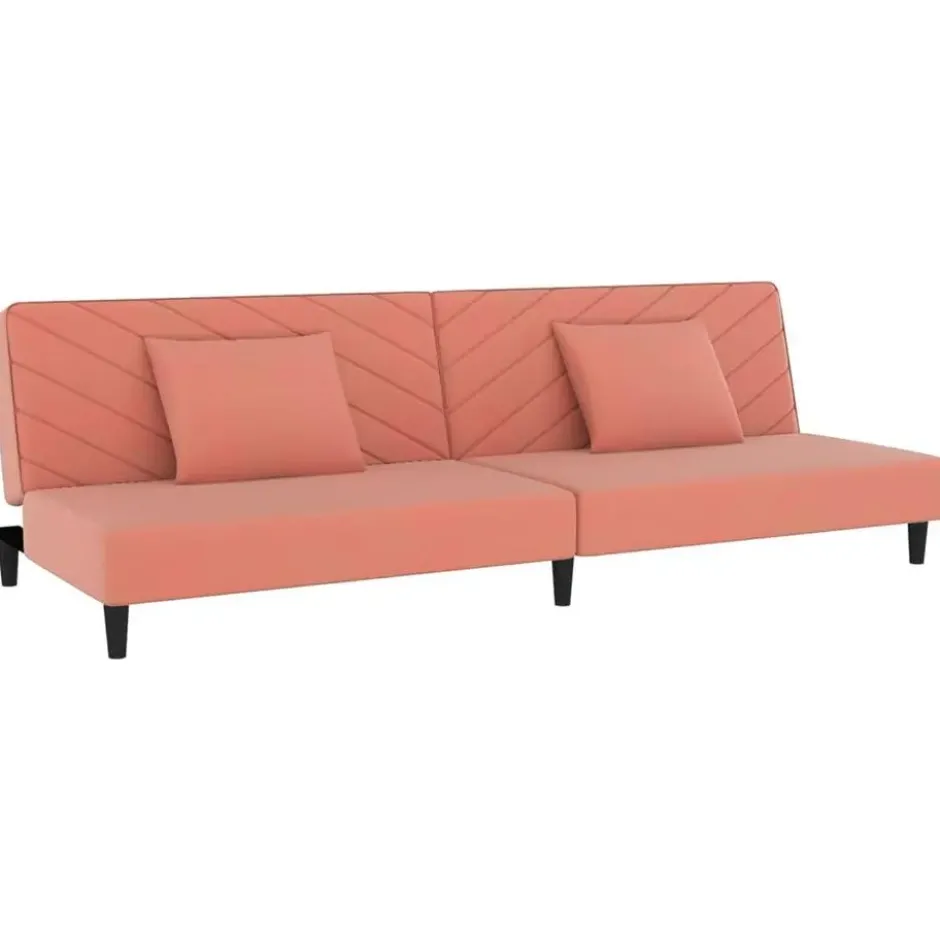 vidaXL - Slaapbank 2-zits - Roze - Fluweel - Met kussens