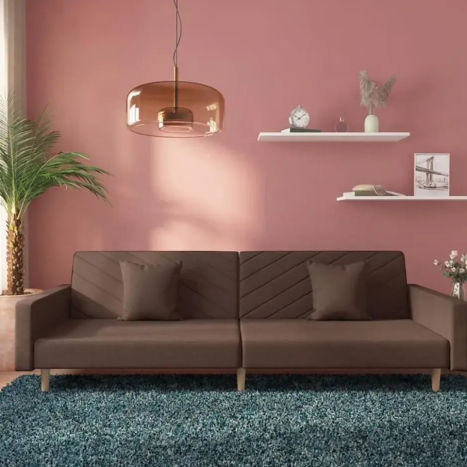 vidaXL - Slaapbank 2-zits - Taupe - Stof - Met kussens