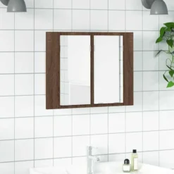 vidaXL - Spiegelkast LED 60x12x45 cm bewerkt hout bruin eikenkleur