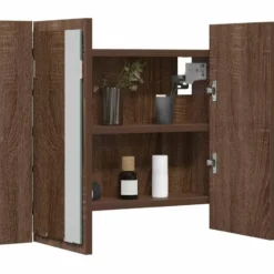 vidaXL - Spiegelkast LED 60x12x45 cm bewerkt hout bruin eikenkleur