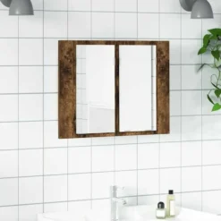 vidaXL - Spiegelkast LED 60x12x45 cm bewerkt hout gerookt eikenkleurig