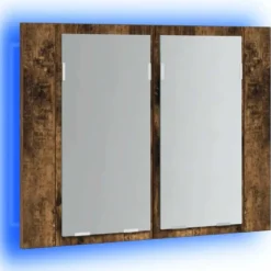 vidaXL - Spiegelkast LED 60x12x45 cm bewerkt hout gerookt eikenkleurig