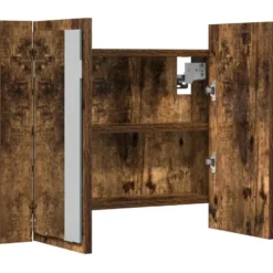 vidaXL - Spiegelkast LED 60x12x45 cm bewerkt hout gerookt eikenkleurig