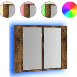 vidaXL - Spiegelkast LED 60x12x45 cm bewerkt hout gerookt eikenkleurig