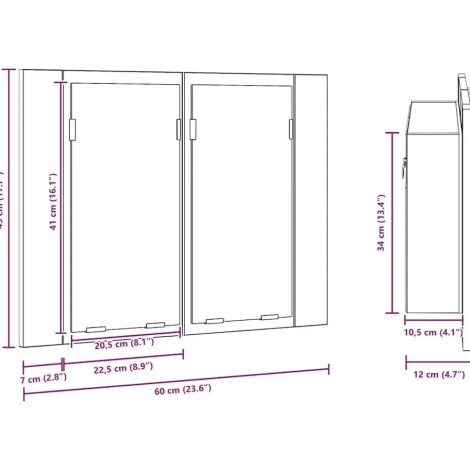 vidaXL - Spiegelkast LED 60x12x45 cm bewerkt hout grijs sonoma eiken
