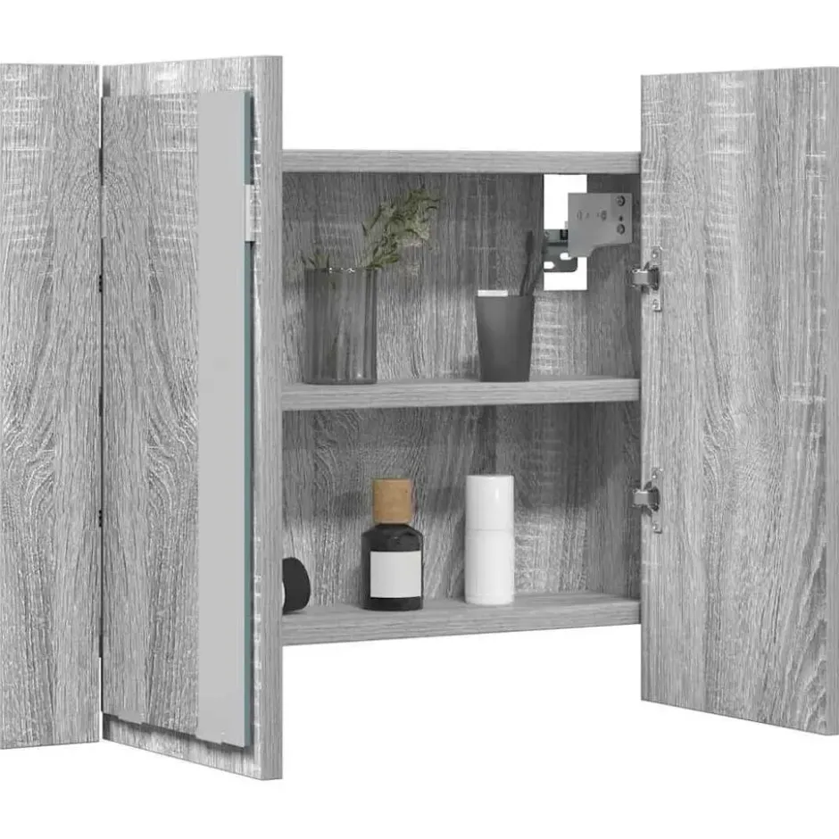 vidaXL - Spiegelkast LED 60x12x45 cm bewerkt hout grijs sonoma eiken