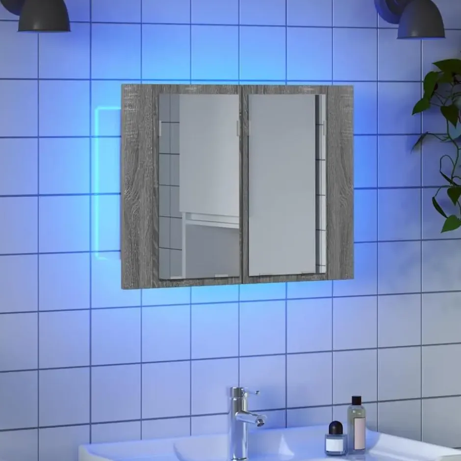 vidaXL - Spiegelkast LED 60x12x45 cm bewerkt hout grijs sonoma eiken
