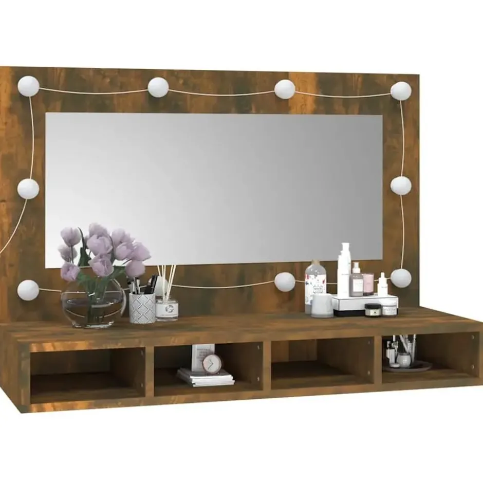 vidaXL - Spiegelkast met LED-verlichting 90x31,5x62 cm gerookt eiken