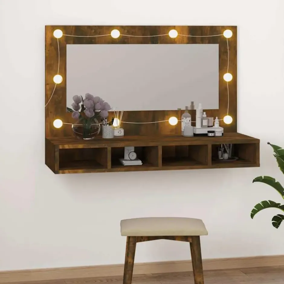 vidaXL - Spiegelkast met LED-verlichting 90x31,5x62 cm gerookt eiken