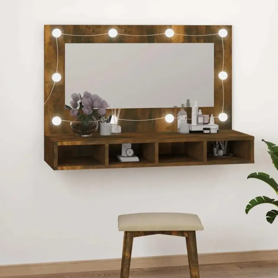vidaXL - Spiegelkast met LED-verlichting 90x31,5x62 cm gerookt eiken
