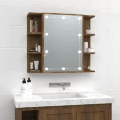 vidaXL - Spiegelkast met LED-verlichting 70x16,5x60 cm bruin eikenkleur