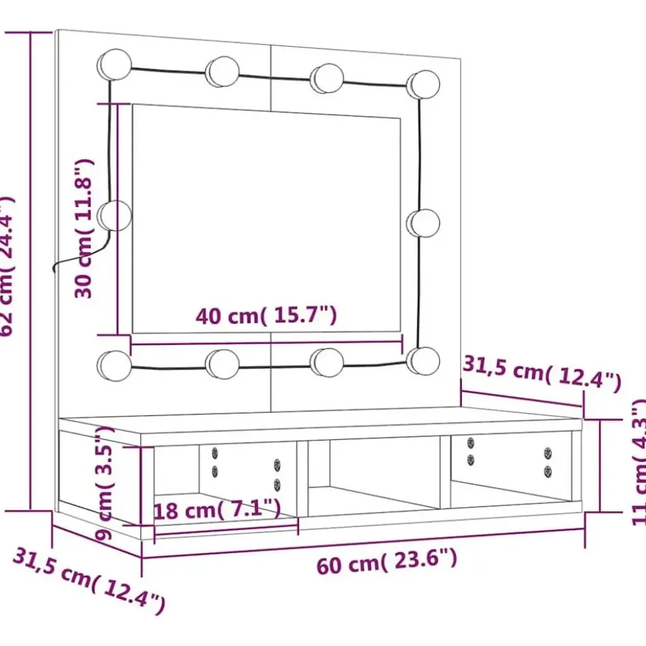 vidaXL - Spiegelkast met LED-verlichting 60x31,5x62 cm gerookt eiken
