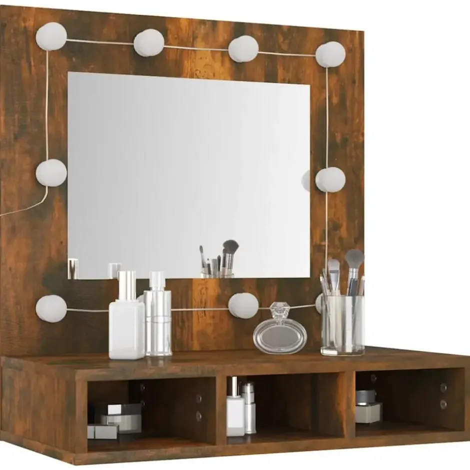 vidaXL - Spiegelkast met LED-verlichting 60x31,5x62 cm gerookt eiken