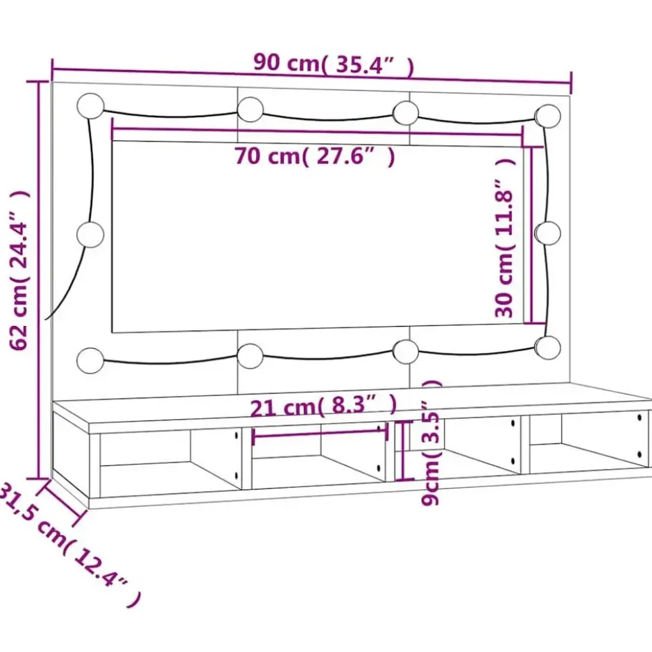 vidaXL - Spiegelkast met LED-verlichting 90x31,5x62 cm grijs sonoma