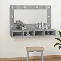 vidaXL - Spiegelkast met LED-verlichting 90x31,5x62 cm grijs sonoma