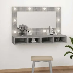 vidaXL - Spiegelkast met LED-verlichting 90x31,5x62 cm grijs sonoma