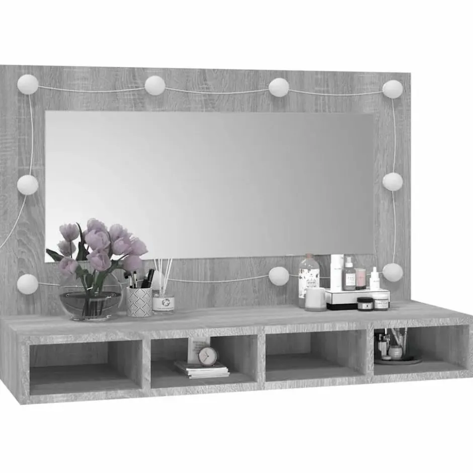 vidaXL - Spiegelkast met LED-verlichting 90x31,5x62 cm grijs sonoma