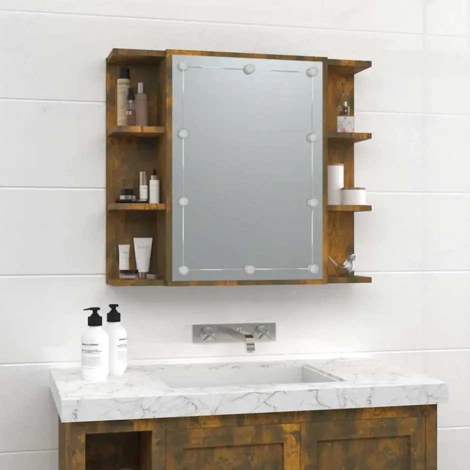 vidaXL - Spiegelkast met LED-verlichting 70x16,5x60 cm gerookt eiken