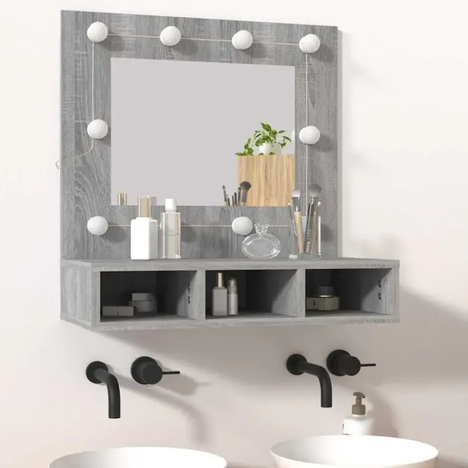 vidaXL - Spiegelkast met LED-verlichting 60x31,5x62 cm grijs sonoma