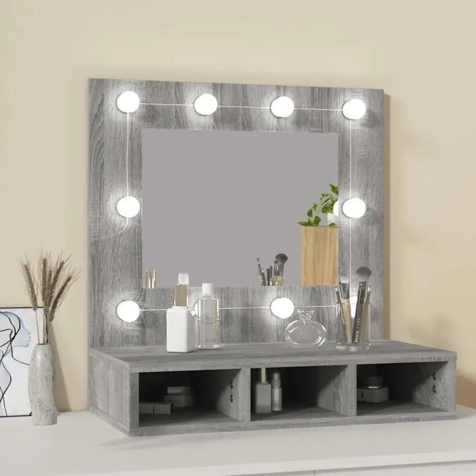 vidaXL - Spiegelkast met LED-verlichting 60x31,5x62 cm grijs sonoma