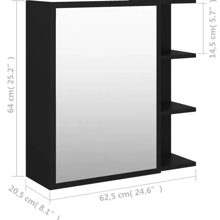 vidaXL - Spiegelkast - Zwart - Bewerkt hout