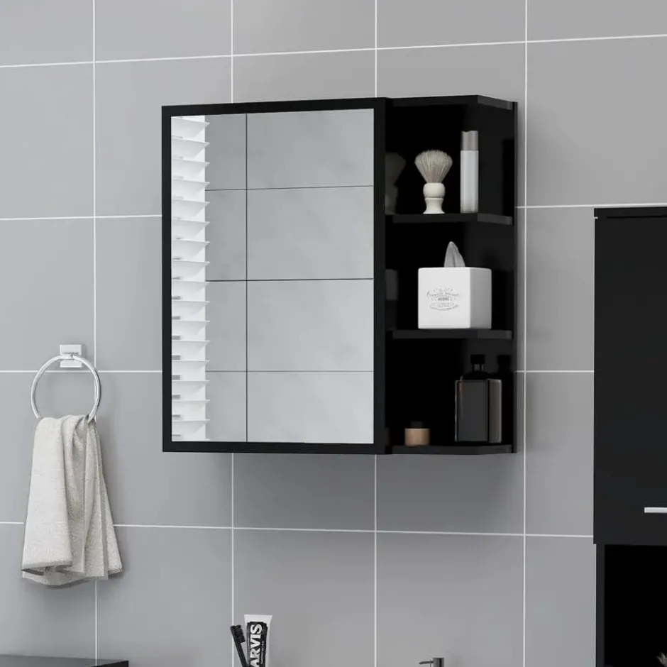 vidaXL - Spiegelkast - Zwart - Bewerkt hout