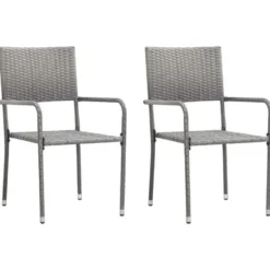 vidaXL - Stapelstoelen - Grijs - Poly rattan - 2 stuks