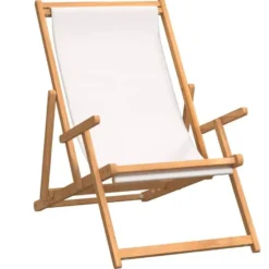 vidaXL - Strandstoel - Crème - Teakhout - Inklapbaar