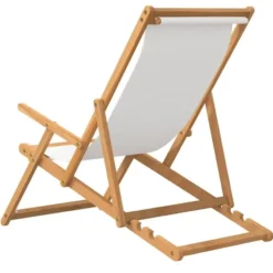 vidaXL - Strandstoel - Crème - Teakhout - Inklapbaar