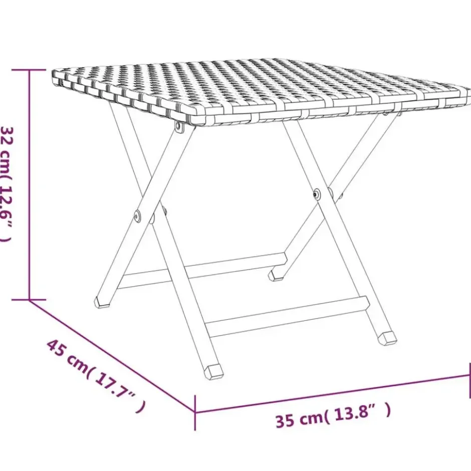 vidaXL - Tafel inklapbaar - Grijs - Poly rattan - 45x35x32 cm