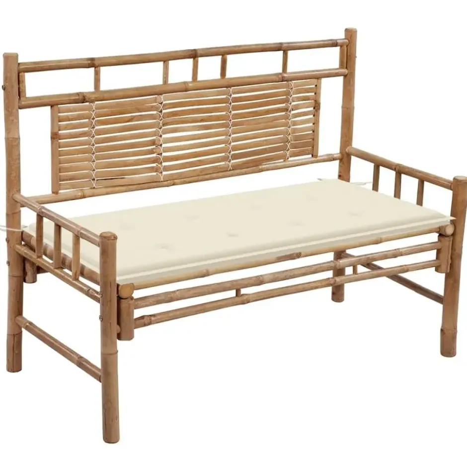 vidaXL - Tuinbank - Crème - Bamboe - 120 cm - Met kussen