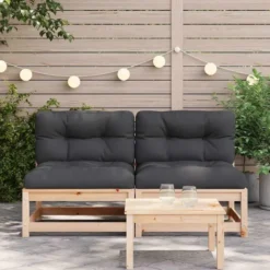 vidaXL - Tuinbanken 2 st zonder armleuningen met kussens - Naturel - grenenhout