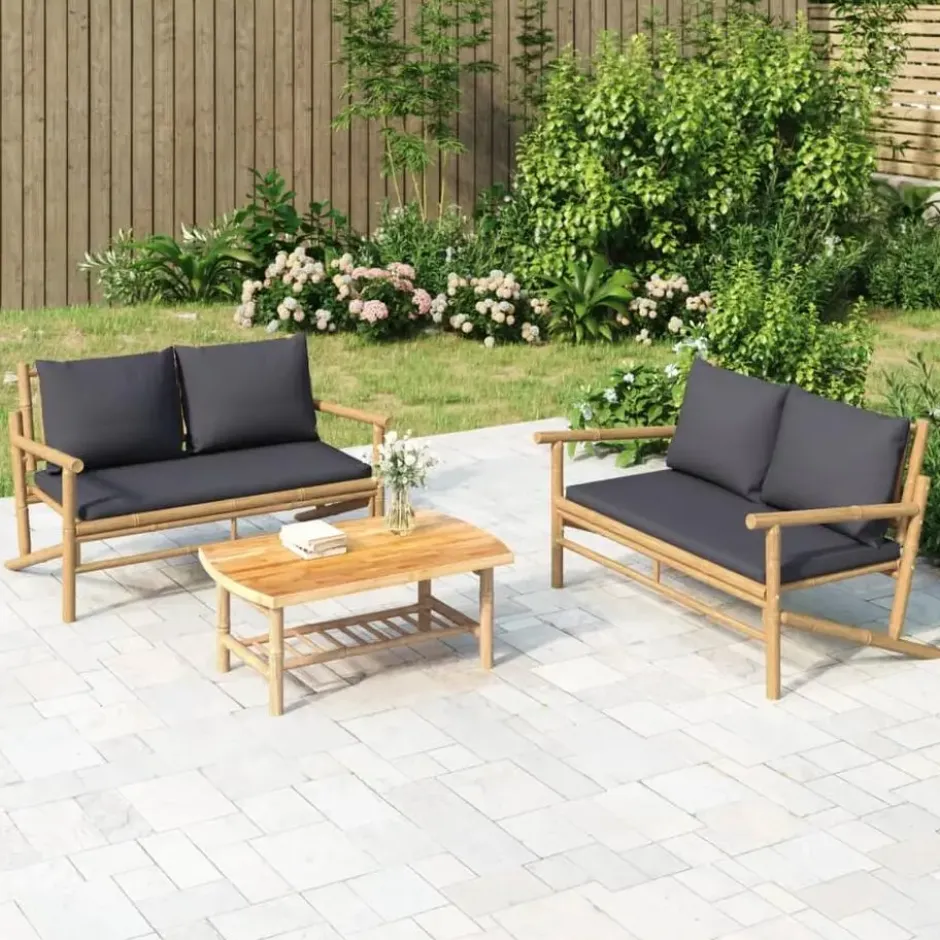 vidaXL - Tuinbank - Grijs - Bamboe - Met kussens