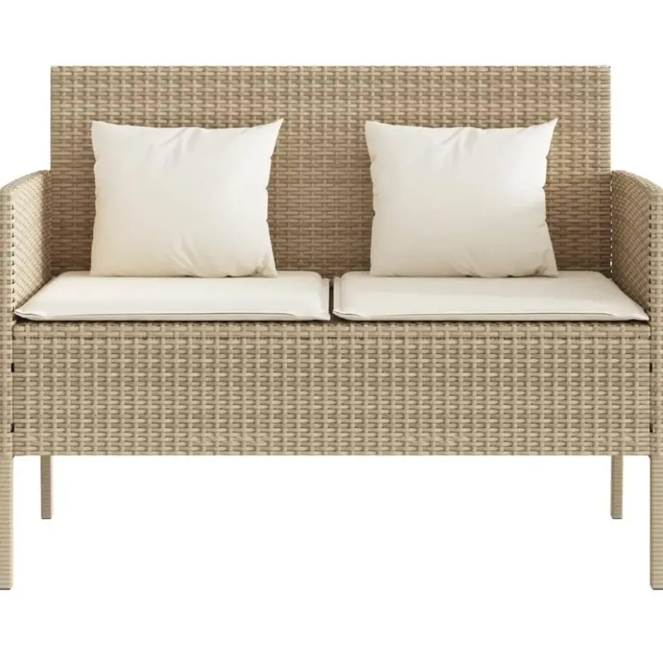 vidaXL - Tuinbank met crème kussens - Beige poly rattan - 113x61x87 cm