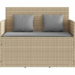 vidaXL - Tuinbank met grijs kussens - Beige poly rattan - 120x50x90.5 cm