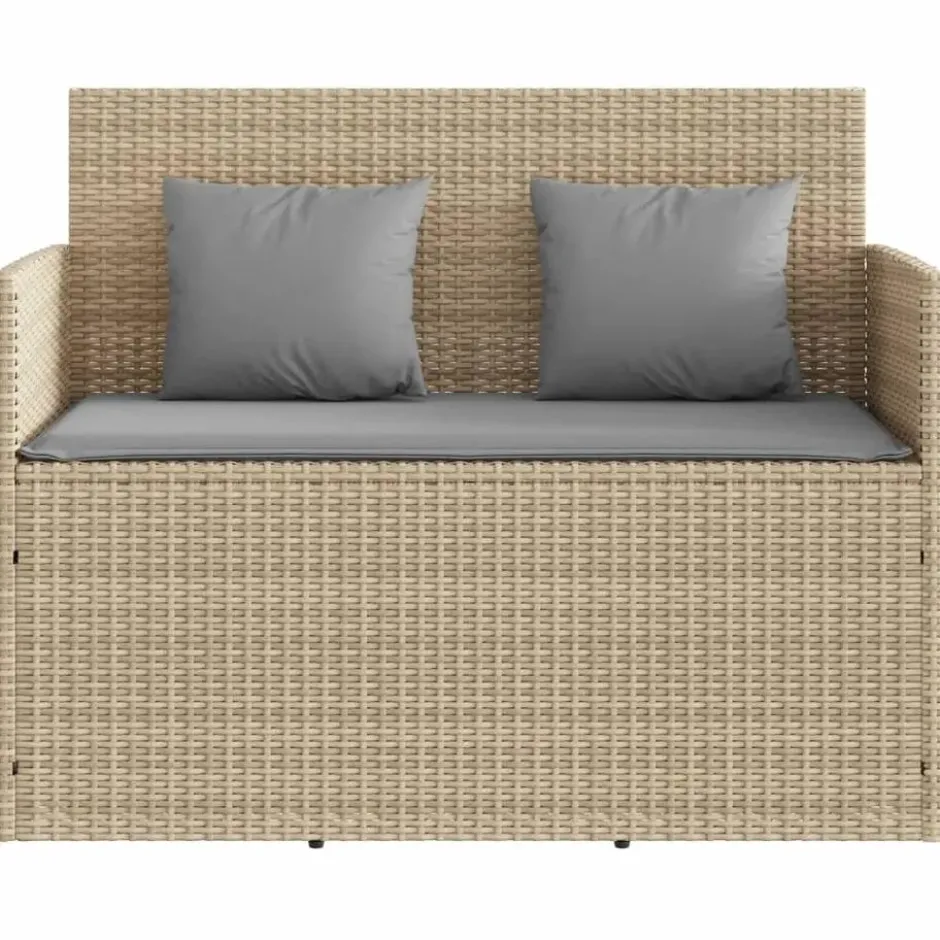 vidaXL - Tuinbank met grijs kussens - Beige poly rattan - 120x50x90.5 cm
