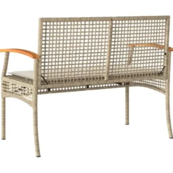 vidaXL - Tuinbank met kussen - Beige - Poly rattan en acaciahout - 108x57x85 cm