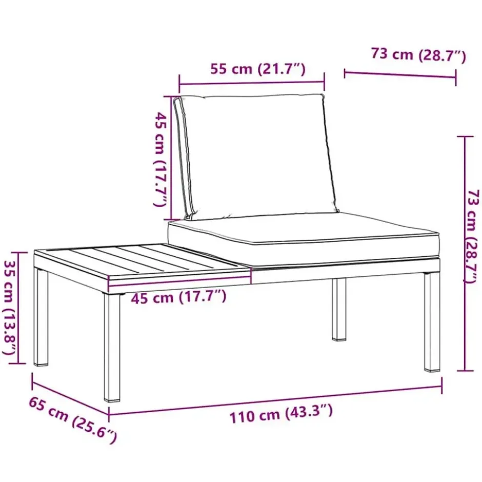 vidaXL - Tuinbank met kussens - Zwart - Aluminium - 110x73x73 cm