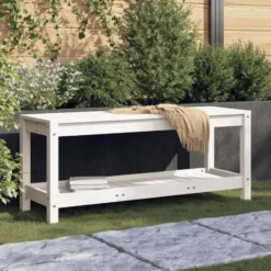 vidaXL - Tuinbank met opbergruimte - Wit - Massief grenenhout - 108x35x45 cm