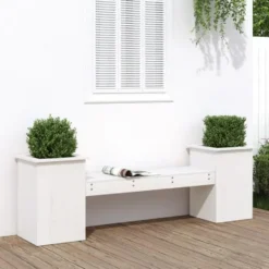 vidaXL -Tuinbank met plantenbakken - Wit - Grenenhout - 184.5x39.5x56.5 cm