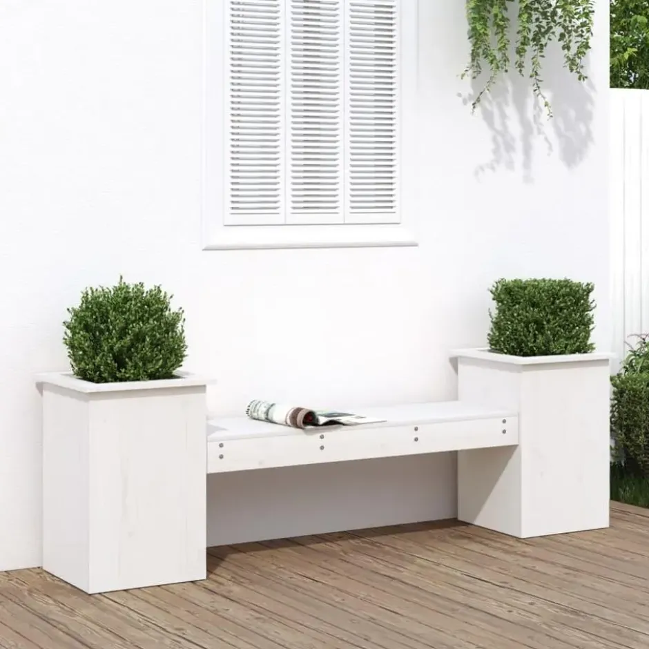 vidaXL -Tuinbank met plantenbakken - Wit - Grenenhout - 184.5x39.5x56.5 cm