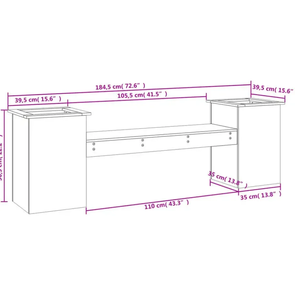 vidaXL -Tuinbank met plantenbakken - Wit - Grenenhout - 184.5x39.5x56.5 cm