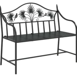 vidaXL Tuinbank met vogels en bloemen ontwerp -Zwart - Staal - 104x52.5x89 cm