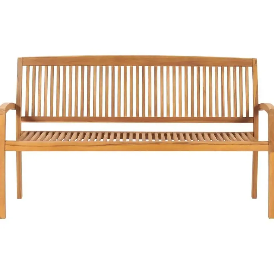 vidaXL - Tuinbank stapelbaar met groen kussen - Teakhout - 159x57.5x90 cm