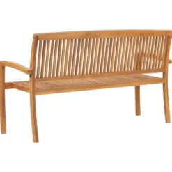 vidaXL - Tuinbank stapelbaar met groen kussen - Teakhout - 159x57.5x90 cm