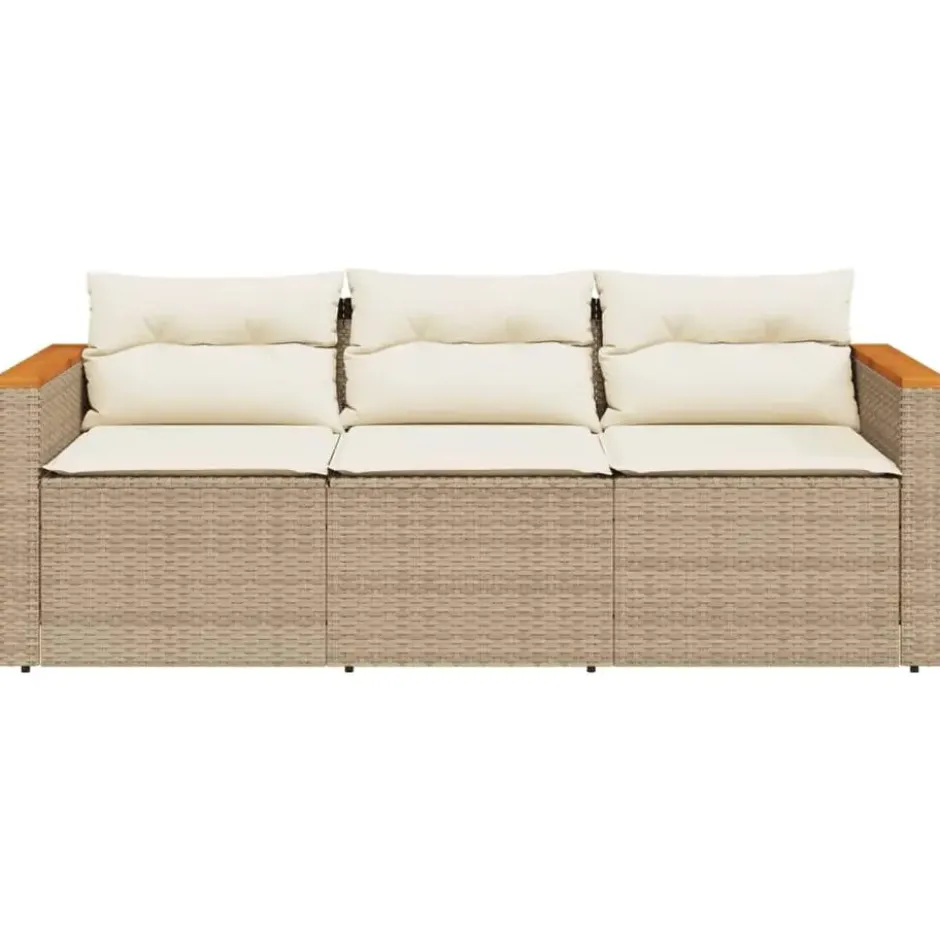 vidaXL - Tuinbank 3-zits - Beige - Poly rattan - Met kussens